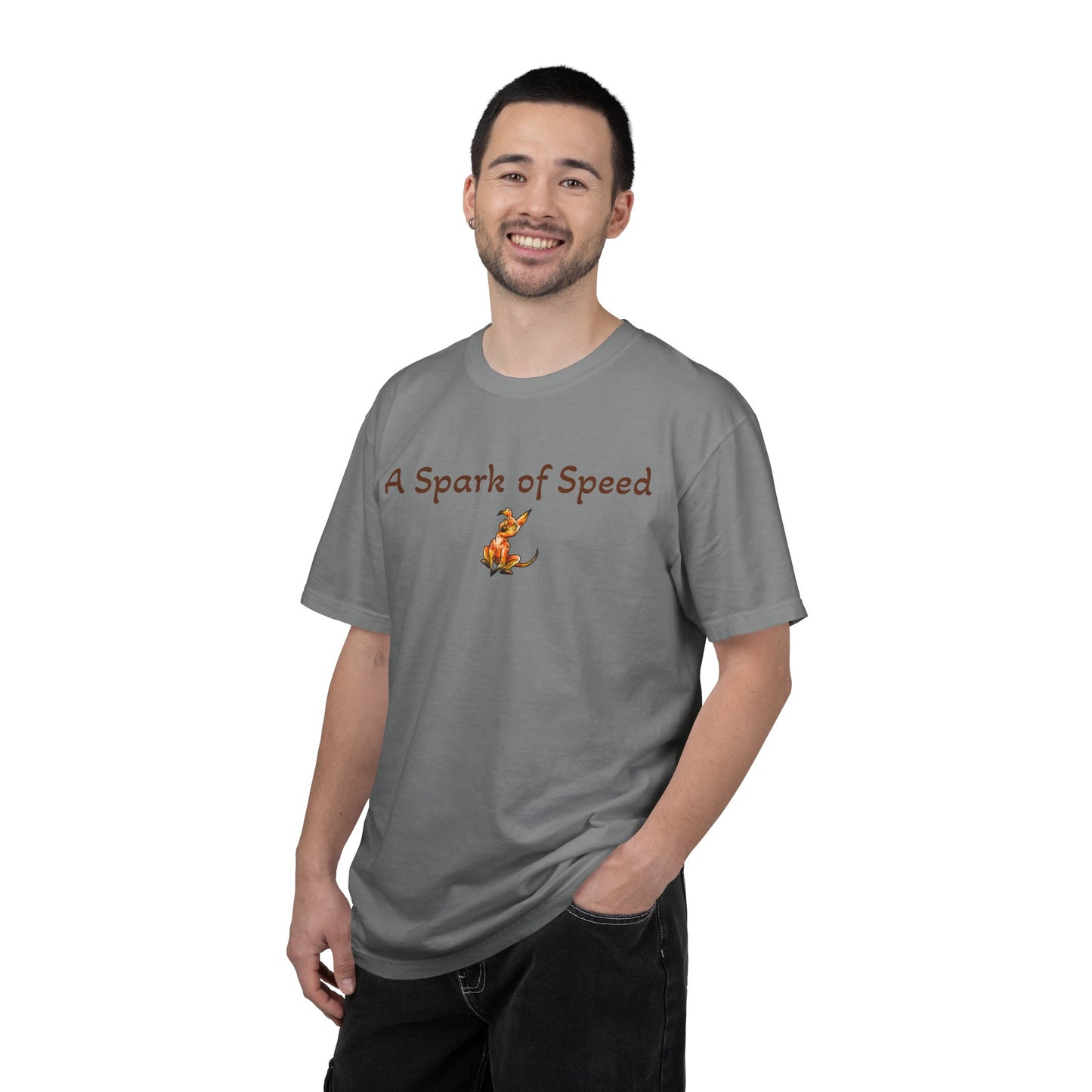 Caenin Shirt – A Spark of Speed – Chibi Orange Dog – Warm Fantasy Dog – Dog Lover Gift- T-Shirt