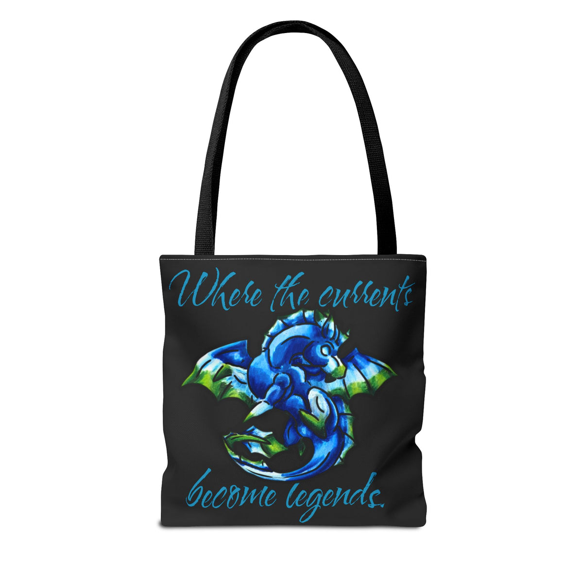 Chibi Water Dragon Art- Elemental- Aquatic Fantasy Creature- Two-Toned Tote Bag