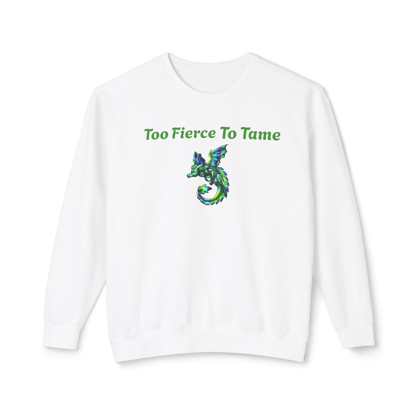 Arlith- Emerald Chibi Dragon – Aggressive Green Fantasy Chibi Dragon Art – Too fierce to tame crewneck – Mythical Creature– Dragon Lover Gift Unisex Crewneck