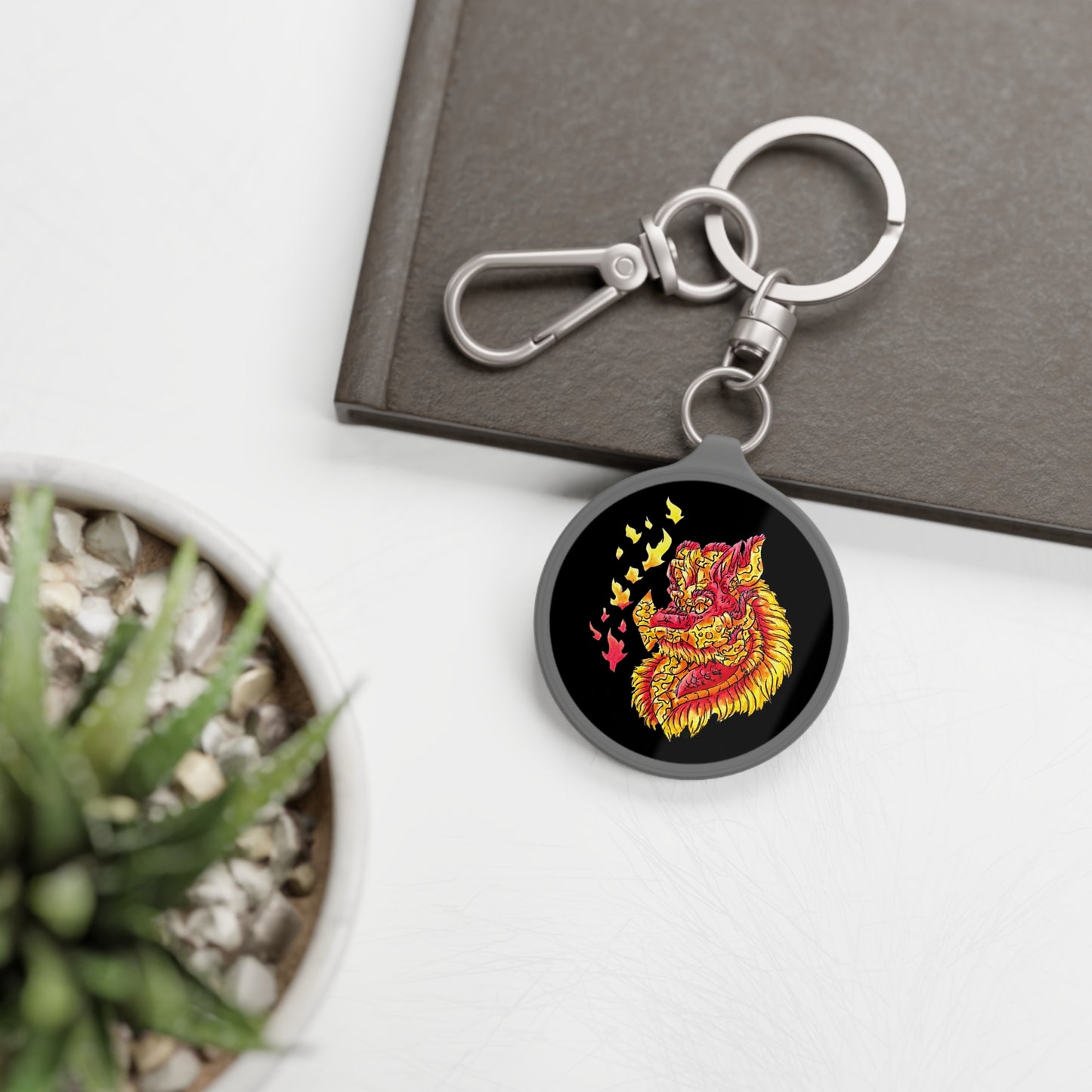 Fire Dragon Head Keyring Tag