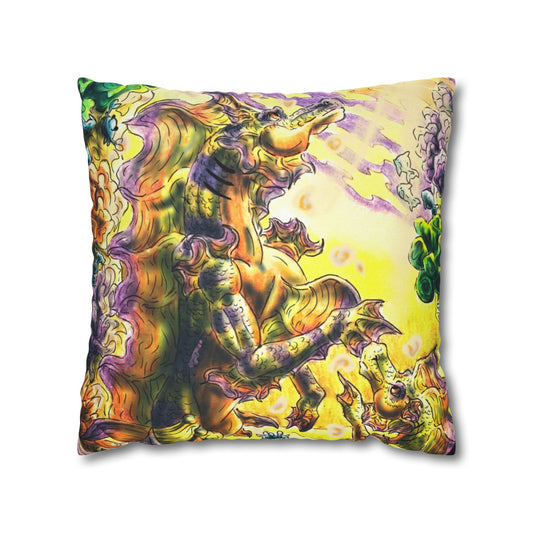 Sunrise Hippocampus – Golden Ocean Fantasy Art – Warm Fantasy Sea Creature Art- Pillow Cover