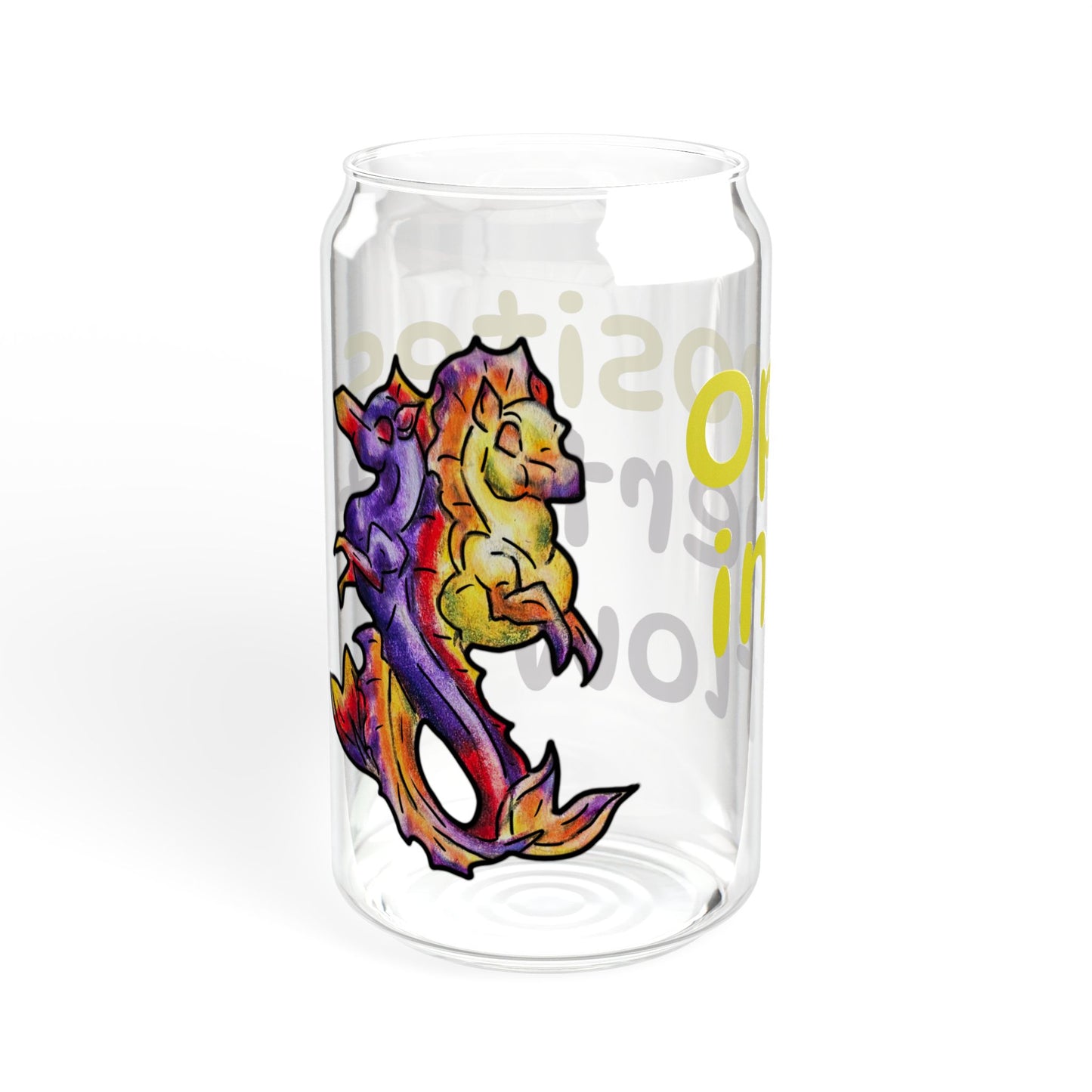 Chibi Dual Hippocampus – Opposite Flow- Dual Ocean Fantasy Art – Hippocampus Pair- Glass Tumbler 16oz