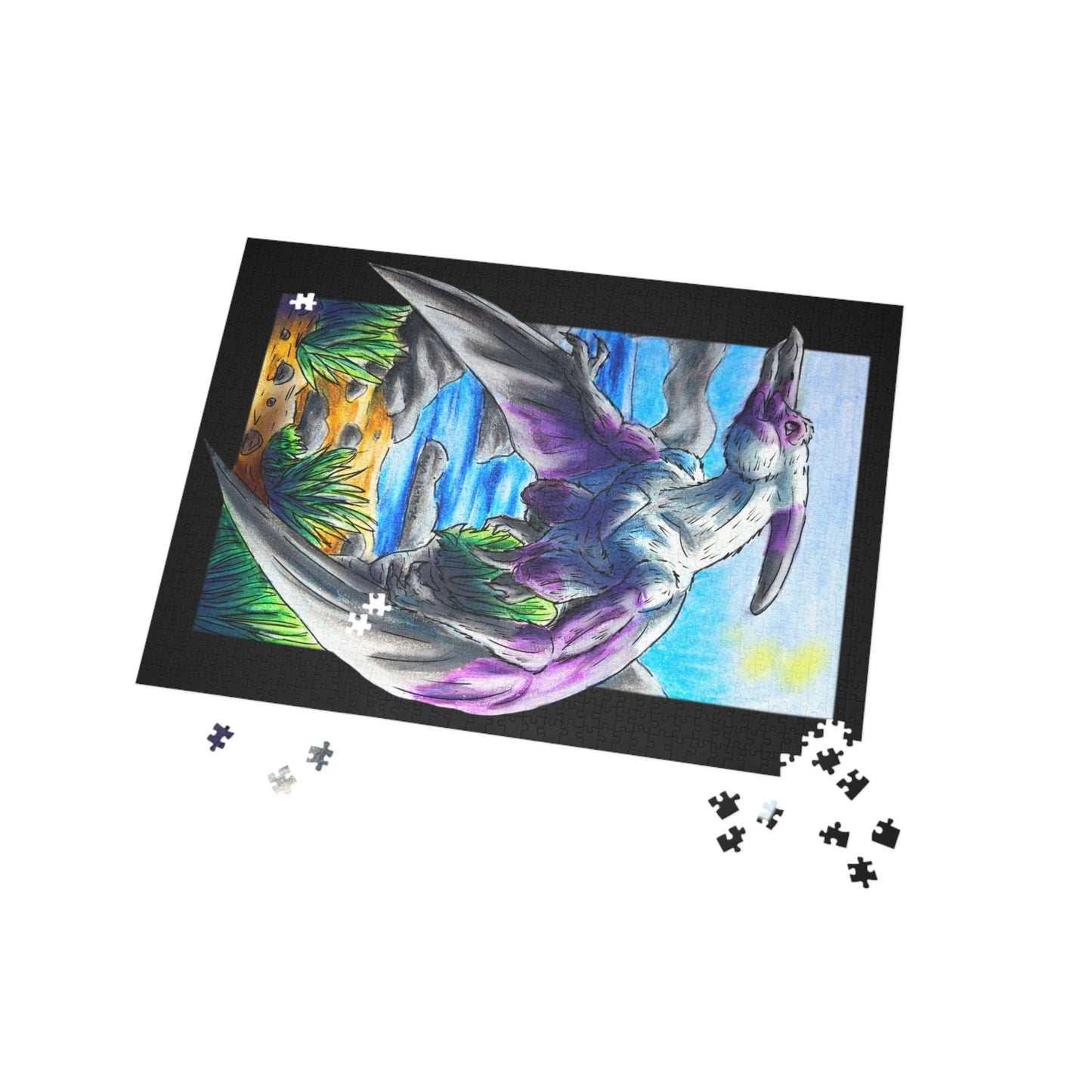 Siln - Coastal Sky Guardian – Pterodactyl Art Print - Flying Dinosaur Illustration - Dino Lover Gift- Puzzle