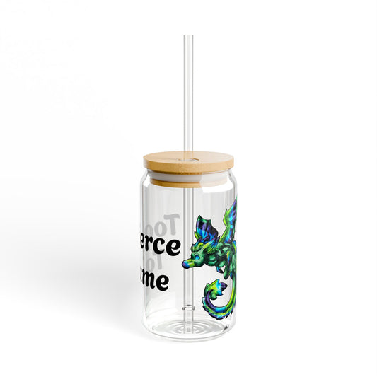 Arlith- Emerald Chibi Dragon – Aggressive Green Fantasy Chibi Dragon Art – Too fierce to tame tumbler – Mythical Creature – Dragon Lover Gift Sipper Glass, 16oz