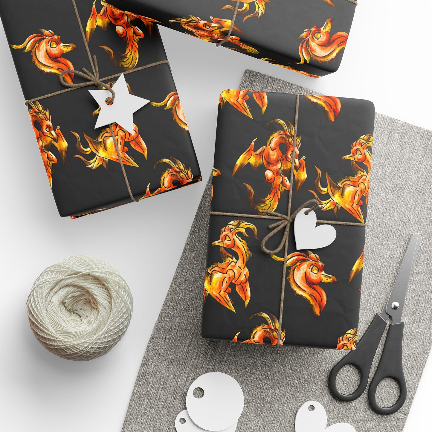 Chibi Cayene the Pheonix Pattern- Fantasy Bird Illustration- Majestic Phoenix- Wrapping paper