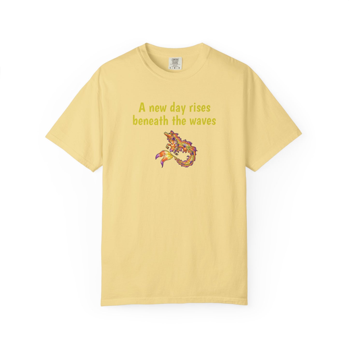 Sunrise Hippocampus – New Day- Golden Ocean Fantasy Art – Warm Fantasy Sea Creature Art- T-Shirt