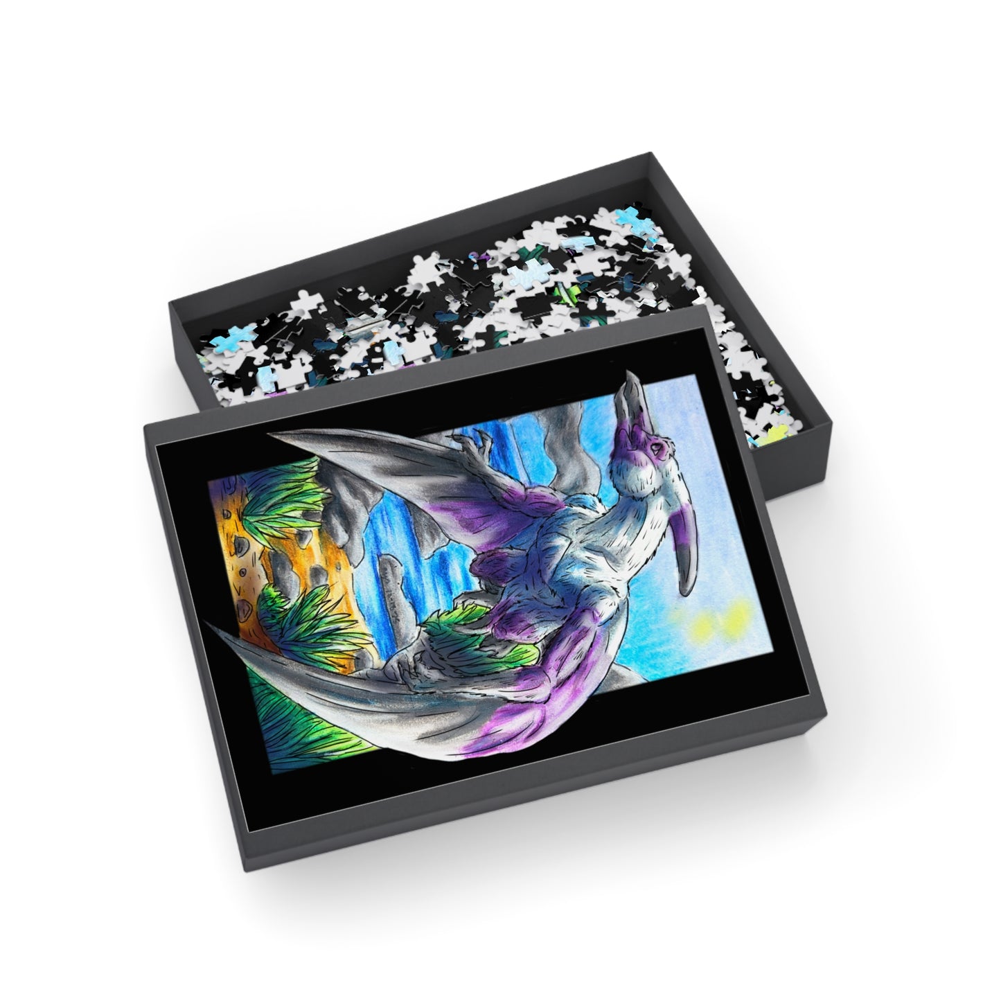 Siln - Coastal Sky Guardian – Pterodactyl Art Print - Flying Dinosaur Illustration - Dino Lover Gift- Puzzle