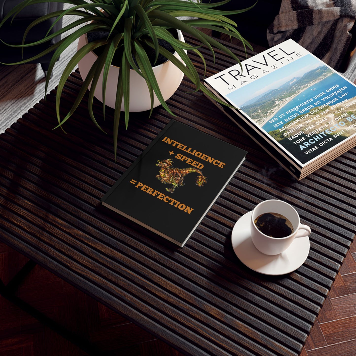 Caena the Raptor Intelligence + Speed = Intelligence Flightless Feathers Hard Backed Journal