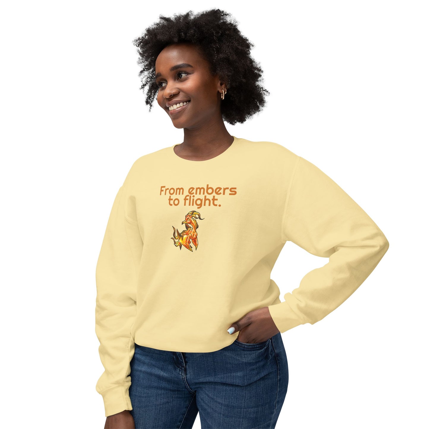 Chibi Cayene the Pheonix- Embers- Fantasy Bird Illustration- Majestic Phoenix- Crewneck