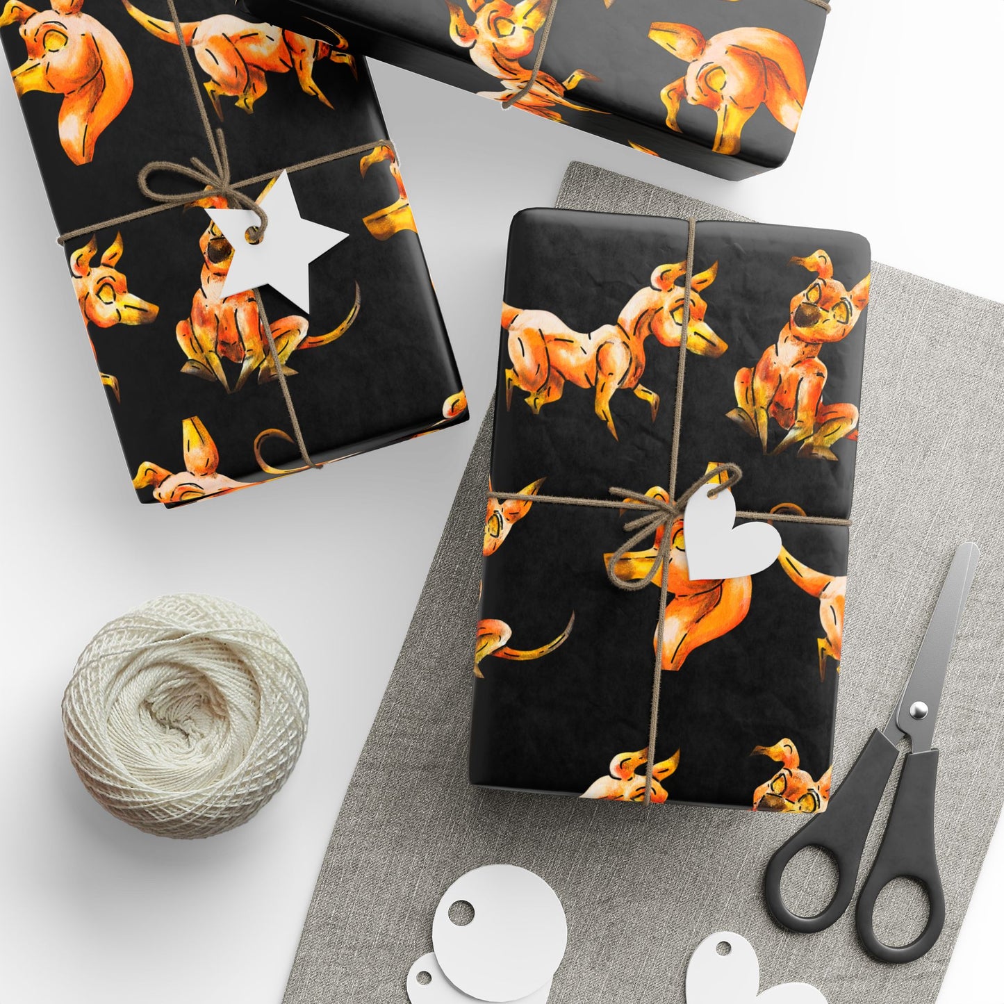 Caenin Pattern- Chibi Orange Dog – Warm Fantasy Dog Art – Pattern Gift Wrap Sheets