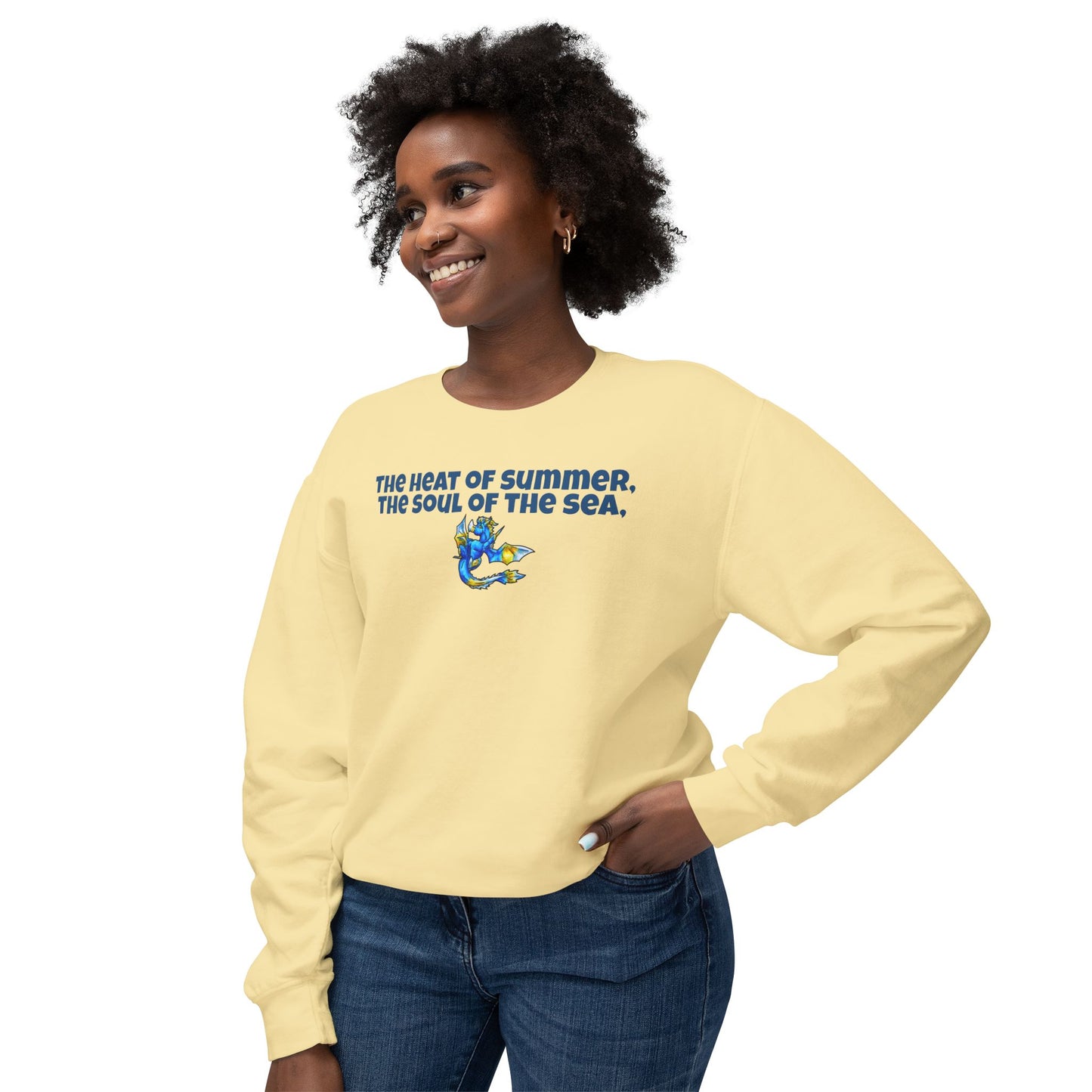 Chibi Summer Dragon- Heat & Soul- Summer Fantasy- Sunlit Tide Dragon- Crewneck