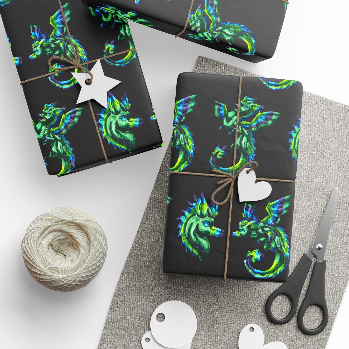 Arlith- Emerald Chibi Dragon – Aggressive Green Fantasy Chibi Dragon Art – Dragon Pattern – Mythical Creature  – Dragon Lover Gift Pattern Gift Wrap Sheets