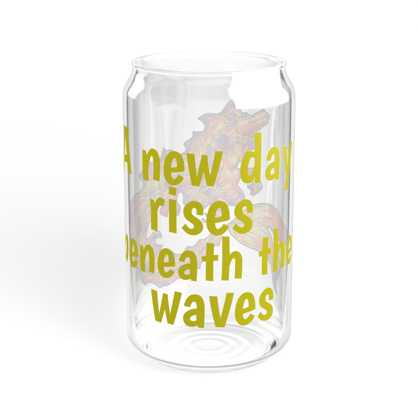 Chibi Sunrise Hippocampus – New Day- Golden Ocean Fantasy Art – Warm Fantasy Sea Creature Art- Glass Tumbler 16oz