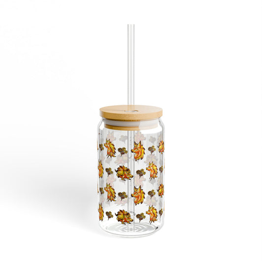 Minis Aster the Fall Hedgehog Pattern Sipper Glass, 16oz