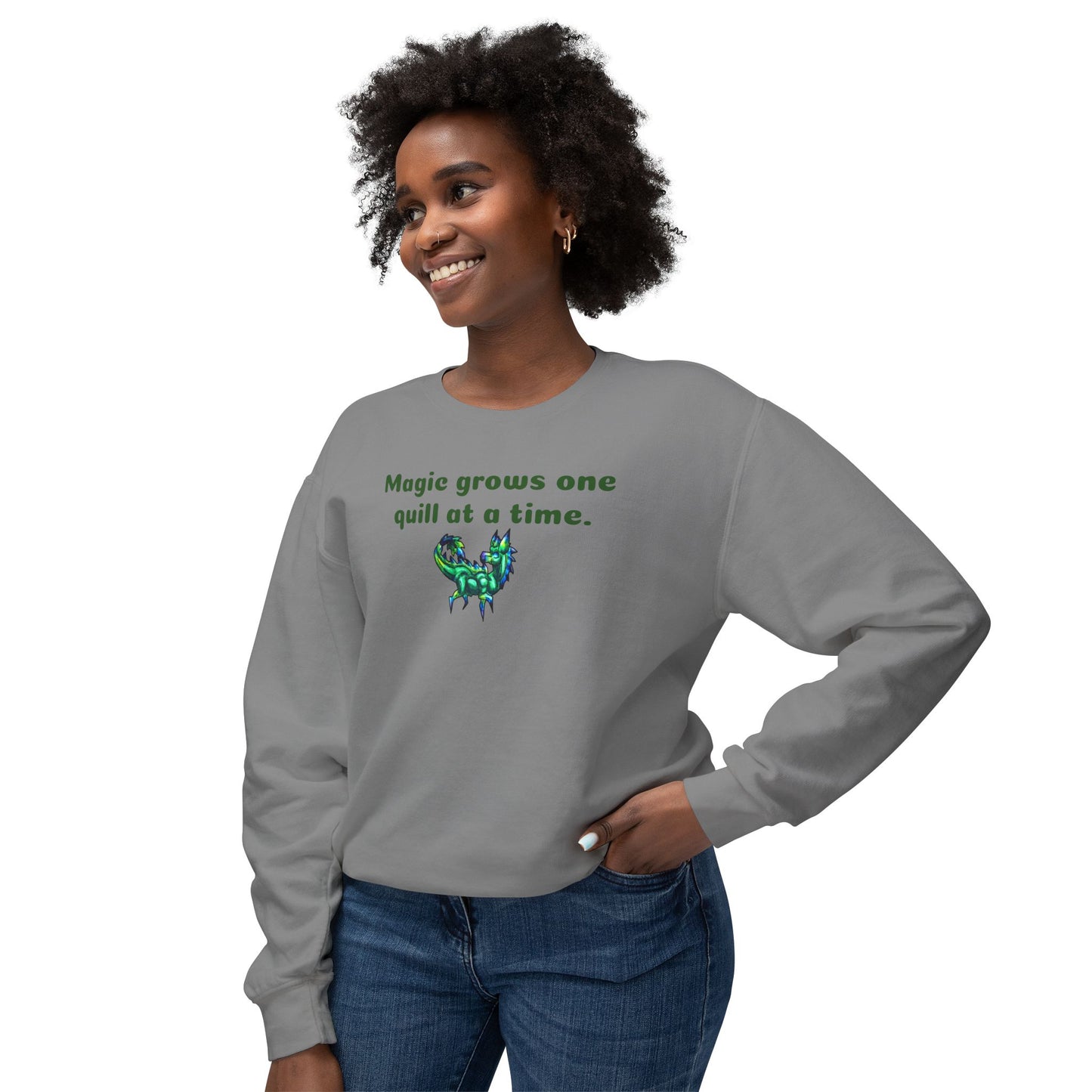 Chibi Arlathia the Hedgehog- Magic Quills- Green Creature Drawing - Cute Animal Illustration- Crewneck