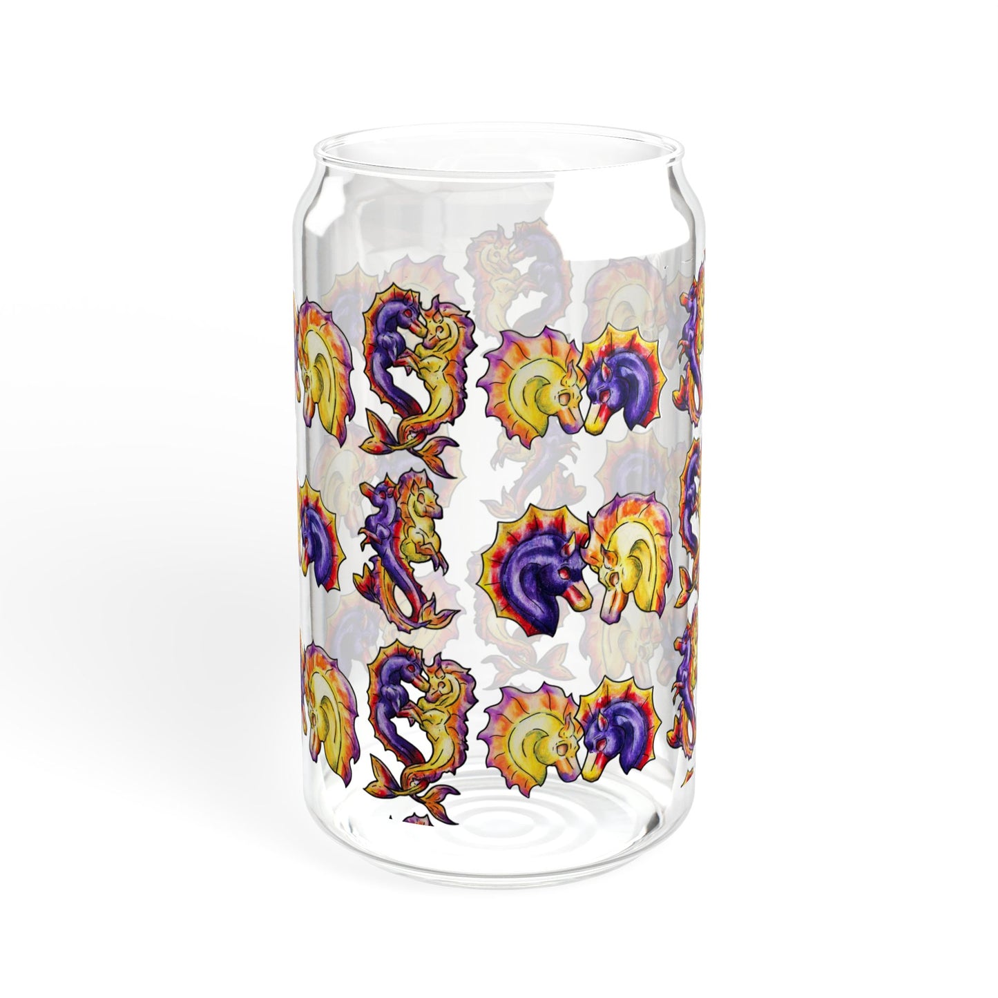 Chibi Dual Hippocampus – Pattern- Dual Ocean Fantasy Art – Hippocampus Pair- Glass Tumbler 16oz