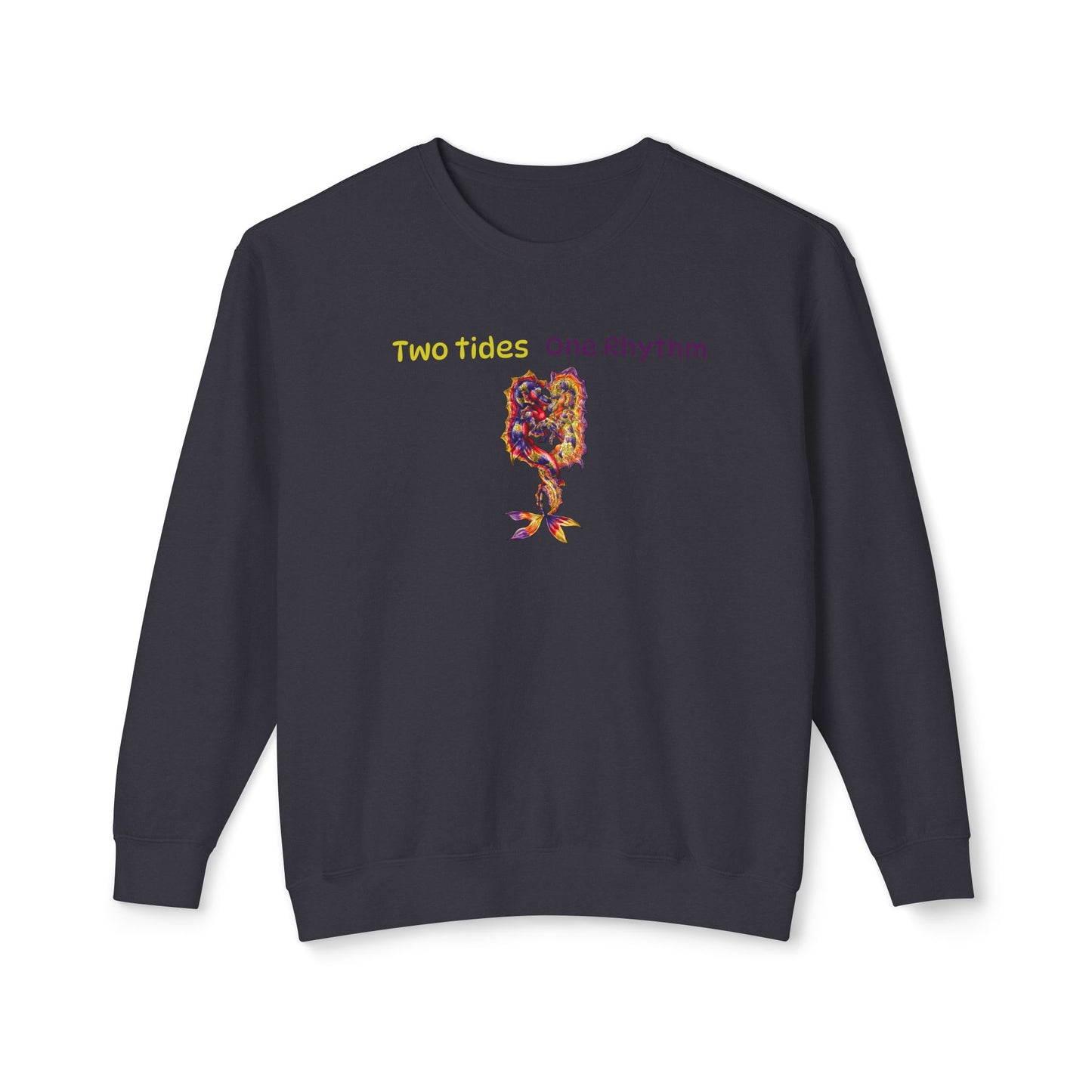 Dual Hippocampus – Two Rhythms- Dual Ocean Fantasy Art – Hippocampus Pair- Unisex Crewneck
