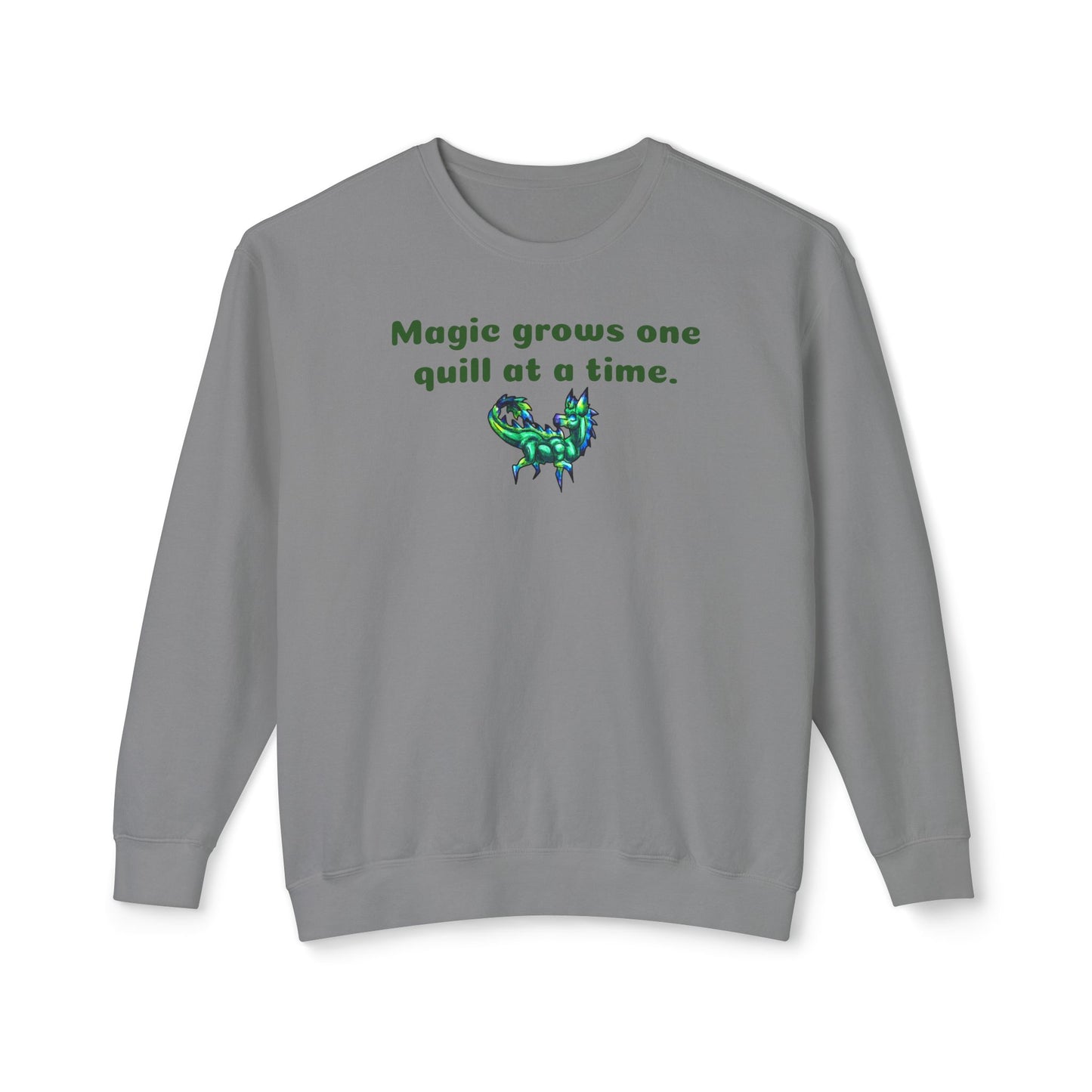 Chibi Arlathia the Hedgehog- Magic Quills- Green Creature Drawing - Cute Animal Illustration- Crewneck