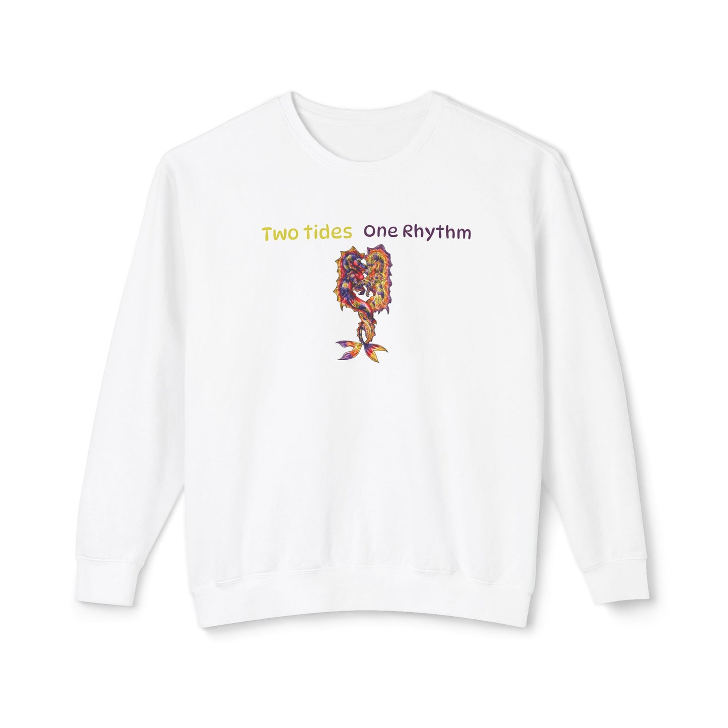 Dual Hippocampus – Two Rhythms- Dual Ocean Fantasy Art – Hippocampus Pair- Unisex Crewneck