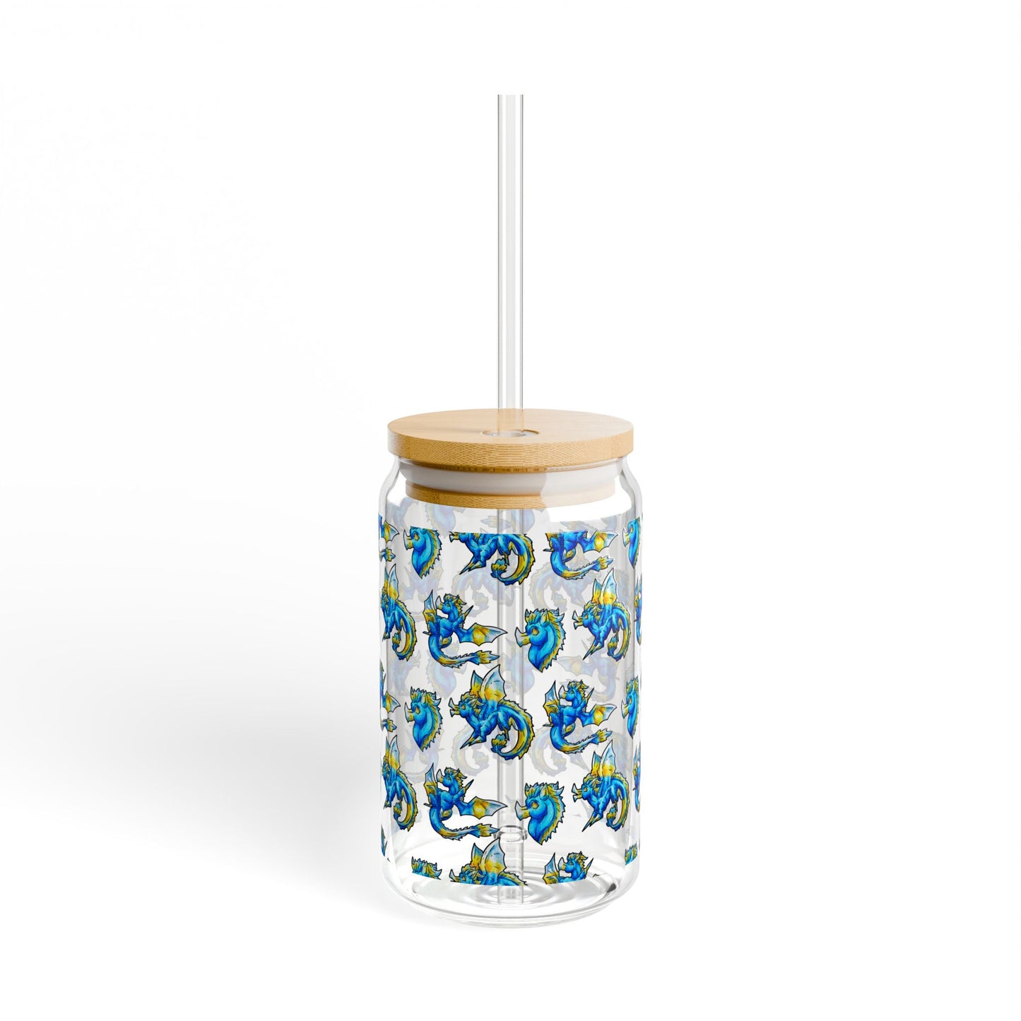 Chibi Summer Dragon- Pattern- Summer Fantasy- Sunlit Tide Dragon- Glass Tumbler 16oz