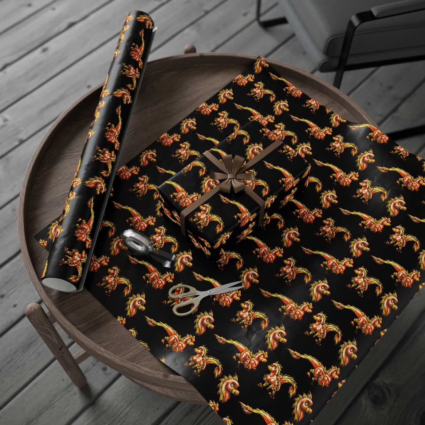 Chibi Caena the Raptor- Pattern- Dinosaur art- Prehistoric- Wrapping Paper