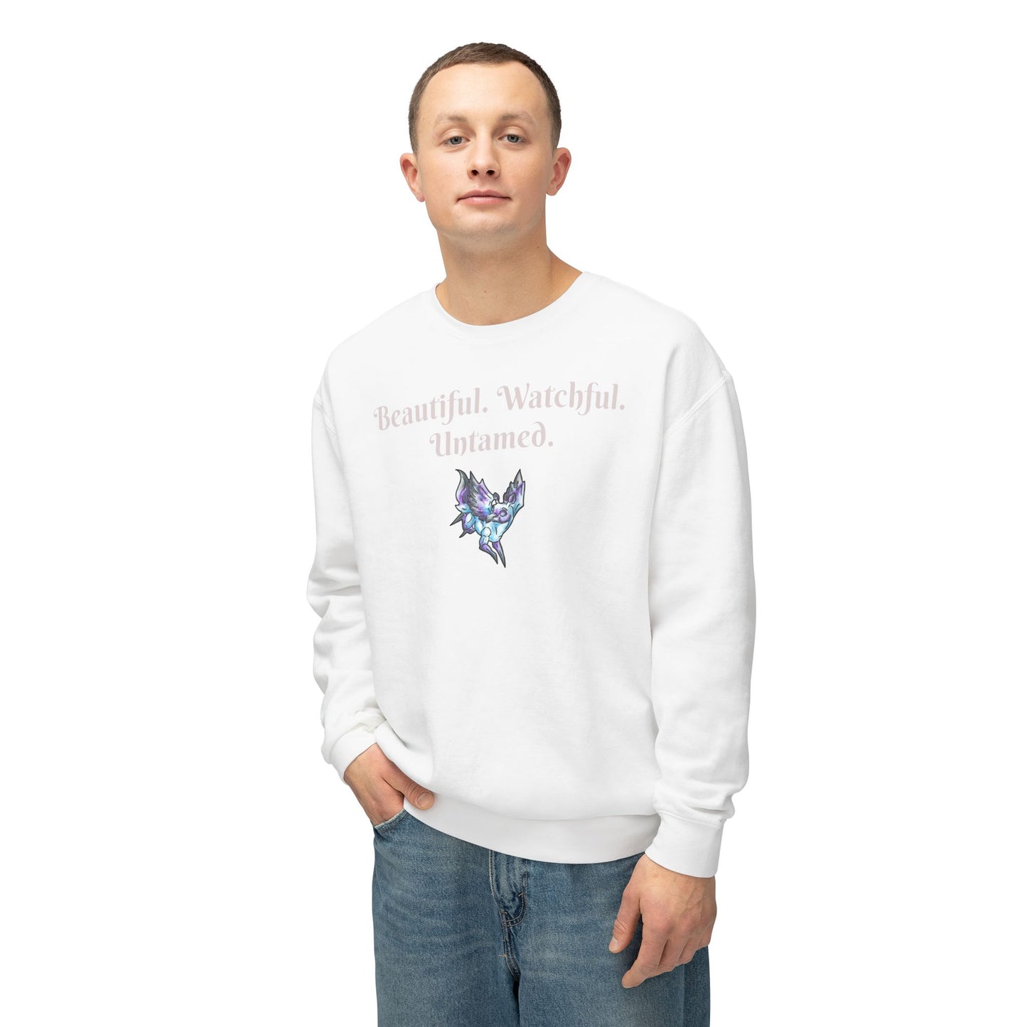 Chib Seleste the Peryton- Untamed- Fantasy Creature- White Deer Bird- Crewneck