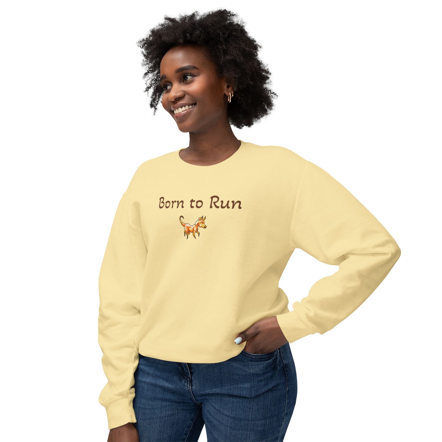 Caenin Shirt – Born to Run – Chibi Orange Dog – Warm Fantasy Dog – Dog Lover Gift - Unisex Crewneck