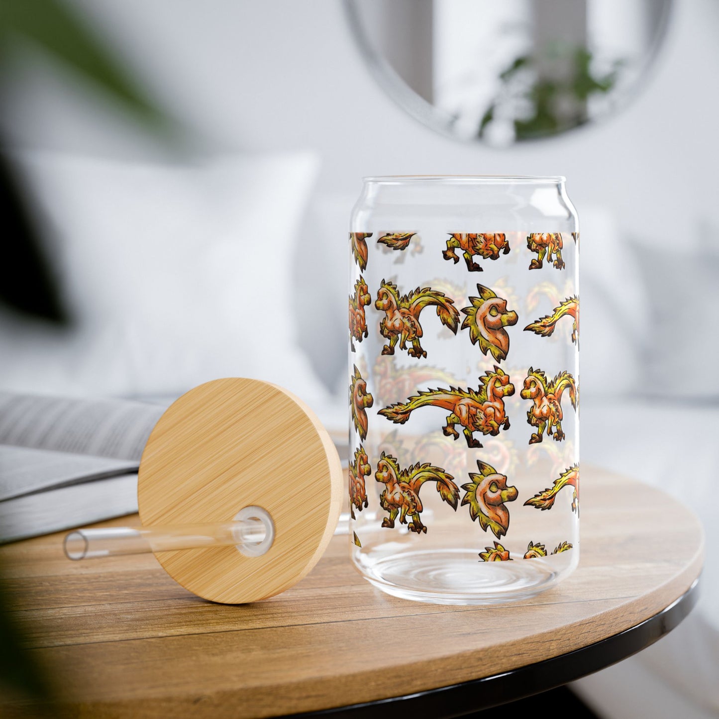 Chibi Caena the Raptor- Pattern- Dinosaur art- Prehistoric- Glass Tumbler 16oz