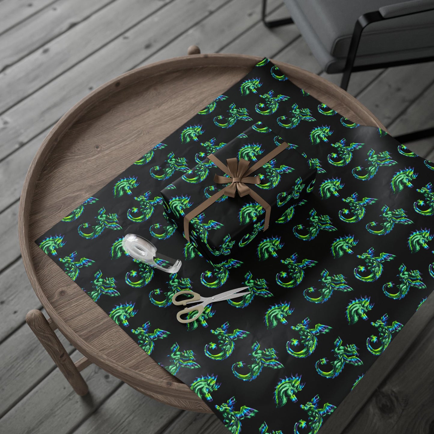 Arlith- Emerald Chibi Dragon – Aggressive Green Fantasy Chibi Dragon Art – Dragon Pattern – Mythical Creature  – Dragon Lover Gift Pattern Gift Wrap Sheets