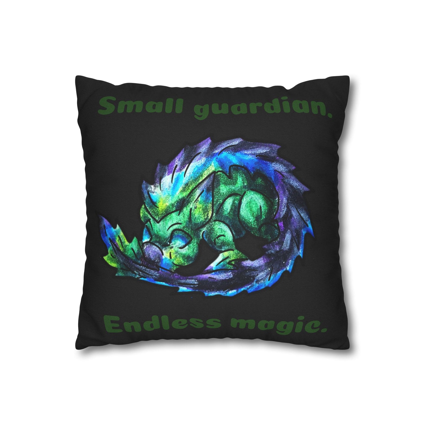 Chibi Arlathia the Hedgehog- Green Creature Drawing - Cute Animal Illustration- Double-Sided Pillow Case