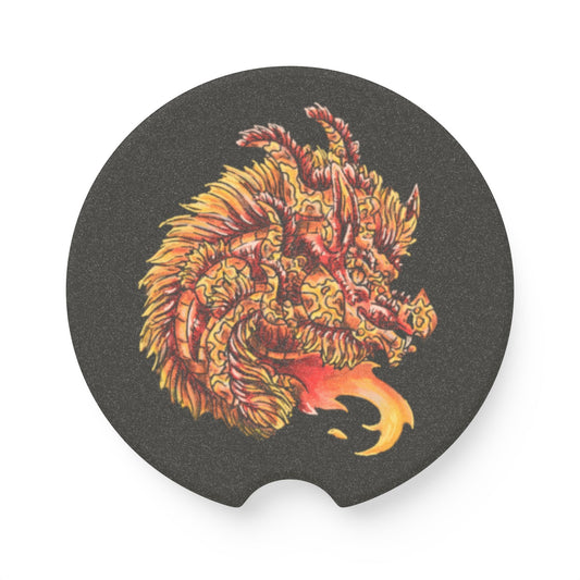 Fire Dragon Head Soapstone Car Coaster 2 PC