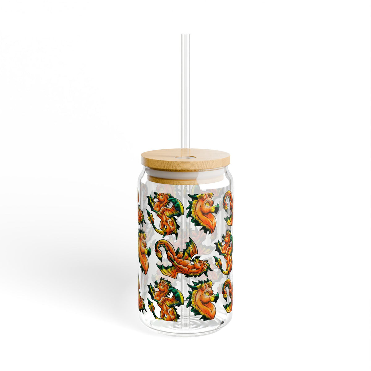 Chibi Fall Dragon- Pattern- Autumn Fantasy- Glass Tumbler, 16oz