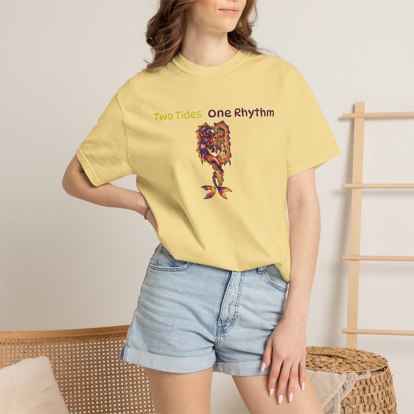 Dual Hippocampus – Two Rhythms- Dual Ocean Fantasy Art – Hippocampus Pair- T Shirt