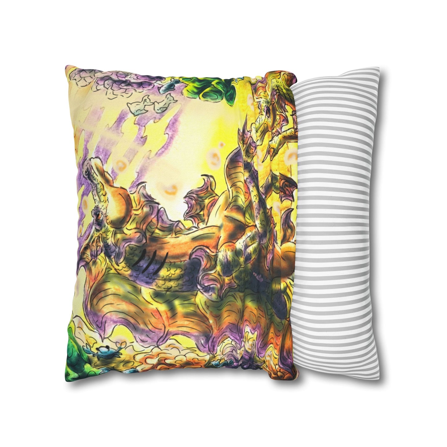 Sunrise Hippocampus – Golden Ocean Fantasy Art – Warm Fantasy Sea Creature Art- Pillow Cover