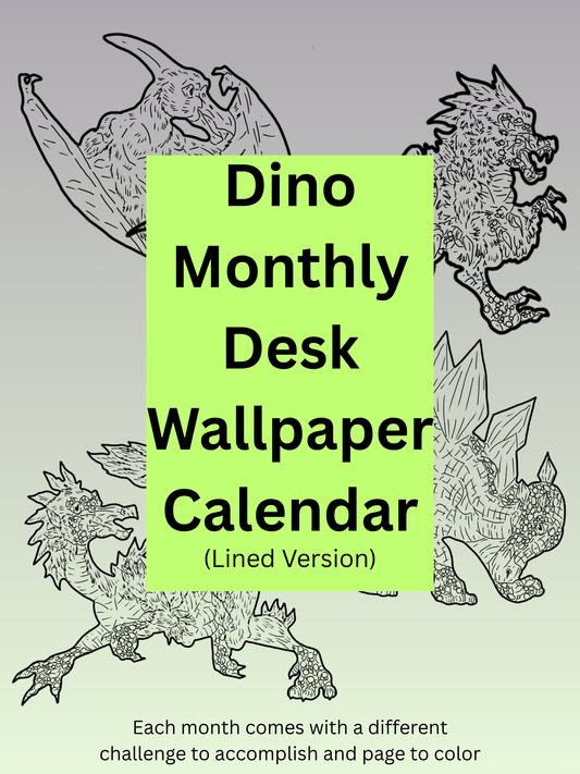 12-Month Dinosaur Adventure Calendar DIGITAL DOWNLOAD Line Art Version