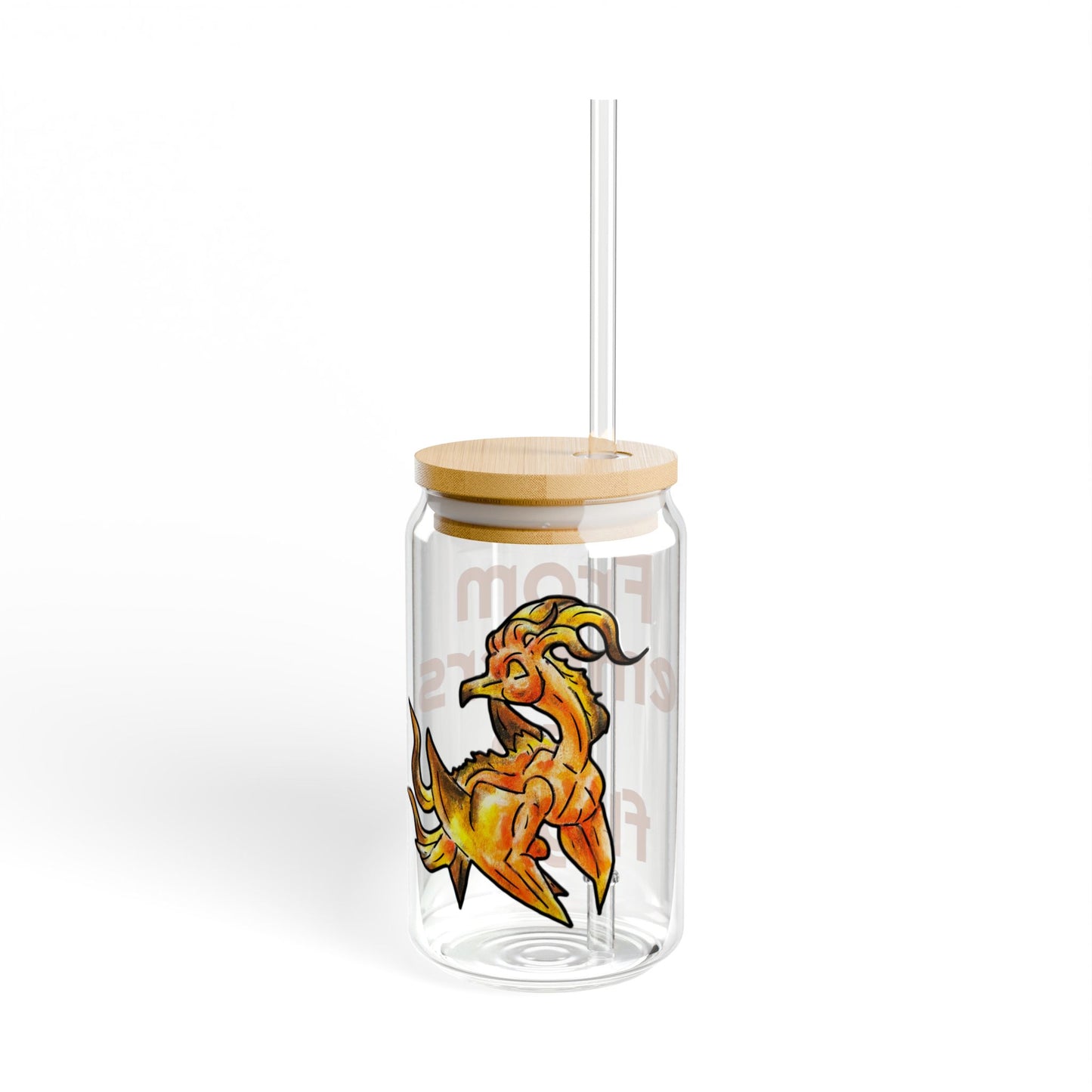 Chibi Cayene the Pheonix- Embers- Fantasy Bird Illustration- Majestic Phoenix- Glass Tumbler, 16oz