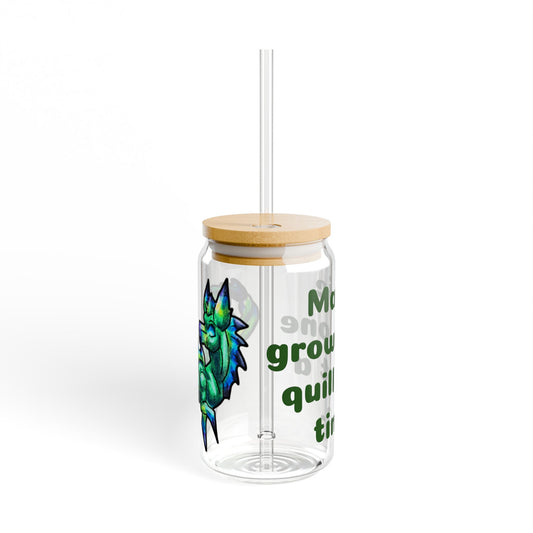 Chibi Arlathia the Hedgehog- Magic Grows- Green Creature Drawing - Cute Animal Illustration- Glass Tumbler, 16oz
