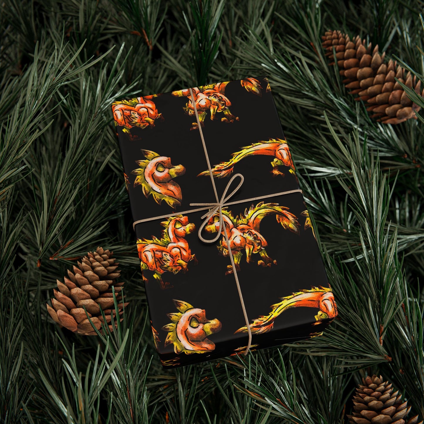 Chibi Caena the Raptor- Pattern- Dinosaur art- Prehistoric- Wrapping Paper