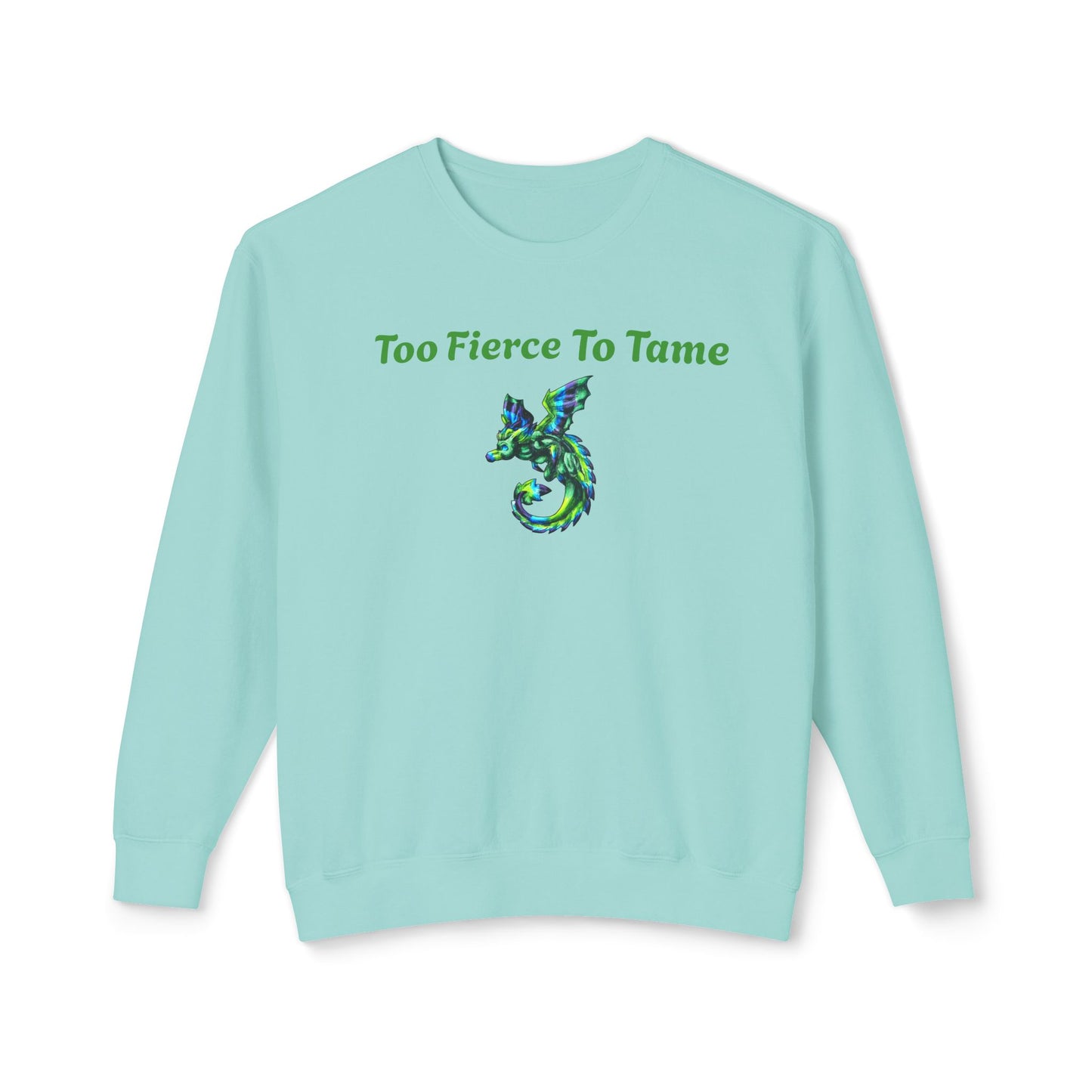 Arlith- Emerald Chibi Dragon – Aggressive Green Fantasy Chibi Dragon Art – Too fierce to tame crewneck – Mythical Creature– Dragon Lover Gift Unisex Crewneck