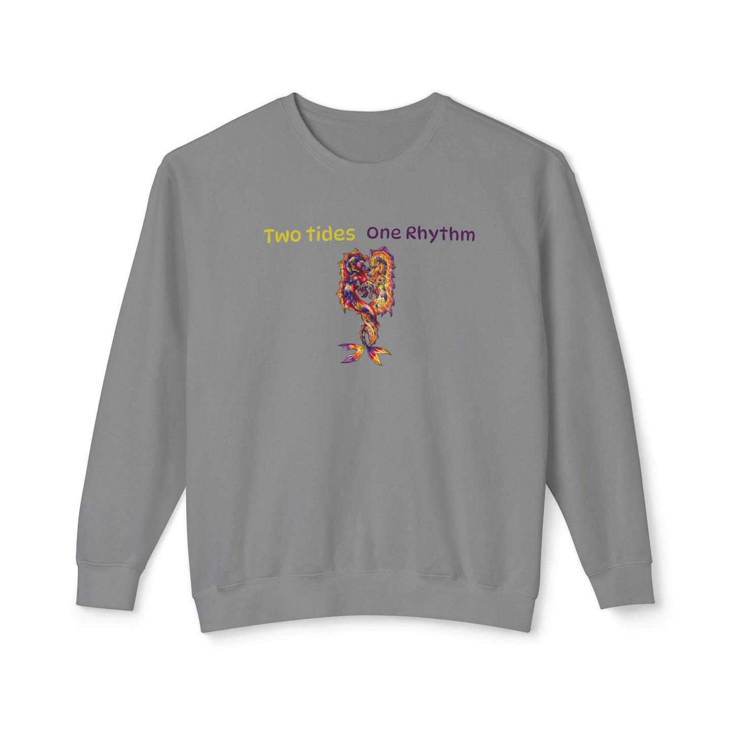 Dual Hippocampus – Two Rhythms- Dual Ocean Fantasy Art – Hippocampus Pair- Unisex Crewneck
