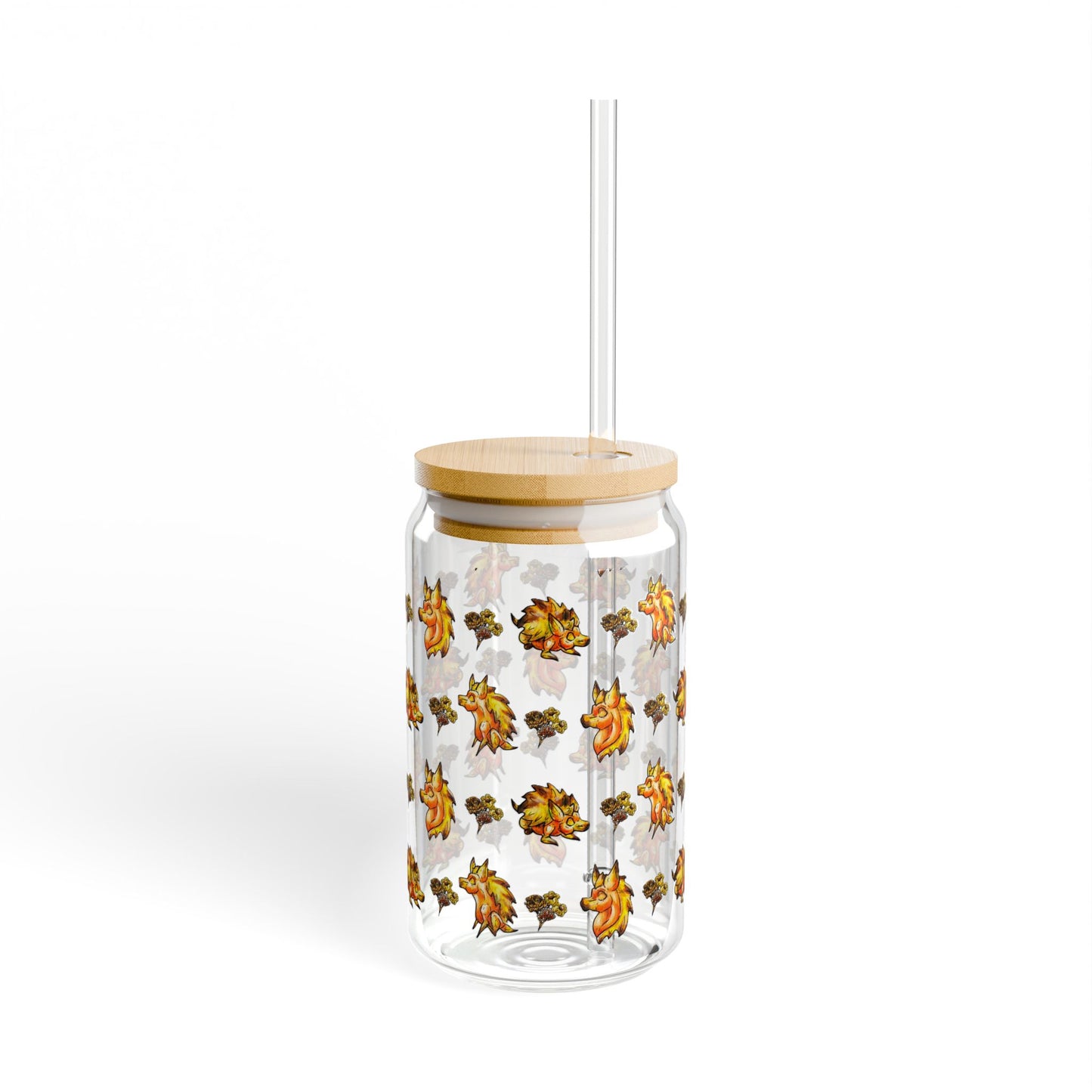 Minis Aster the Fall Hedgehog Pattern Sipper Glass, 16oz