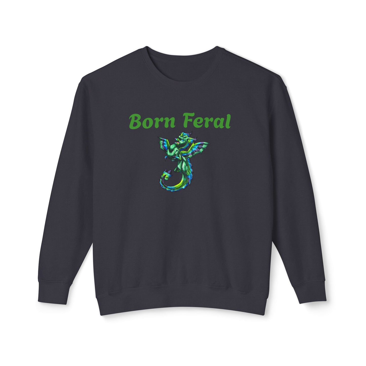 Arlith- Emerald Chibi Dragon – Aggressive Green Fantasy Chibi Dragon– Born Feral Crewneck – Mythical Creature– Dragon Lover Gift Unisex Crewneck