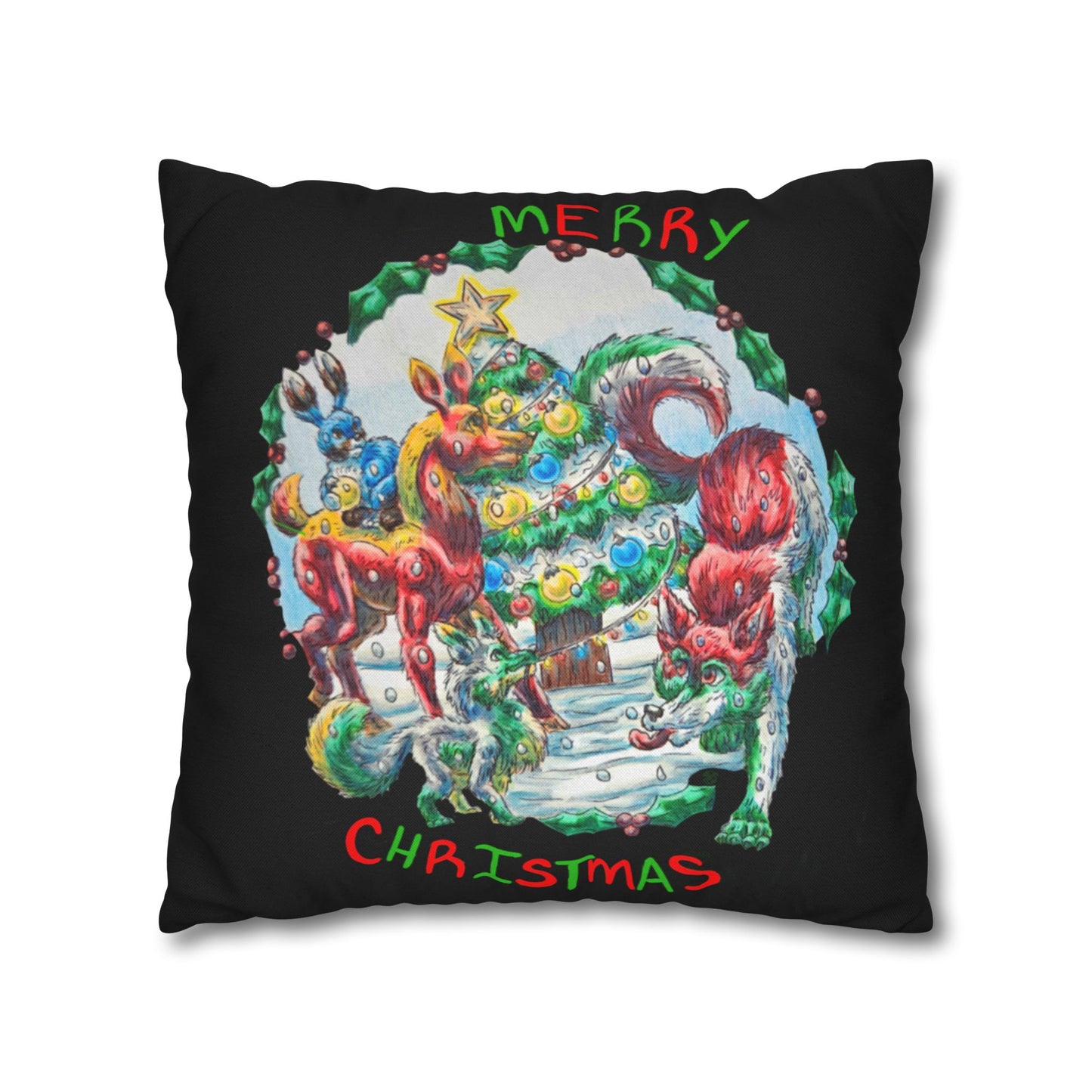 Christmas Group Spun Polyester Square Pillowcase