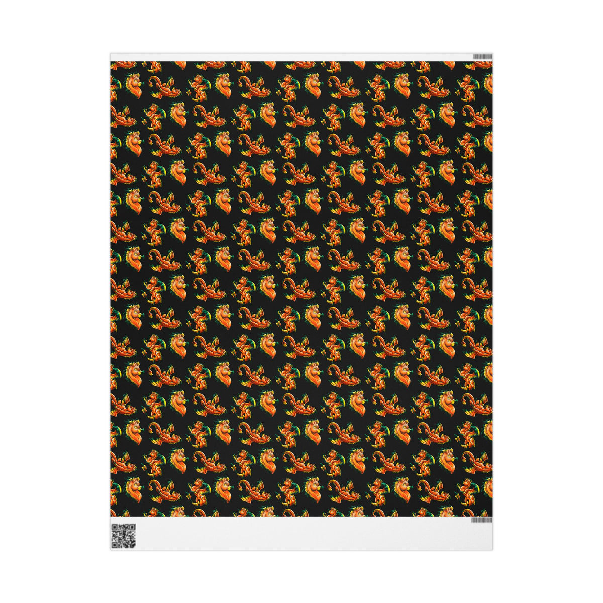 Chibi Fall Dragon- Pattern- Autumn Fantasy- Gift Wrap