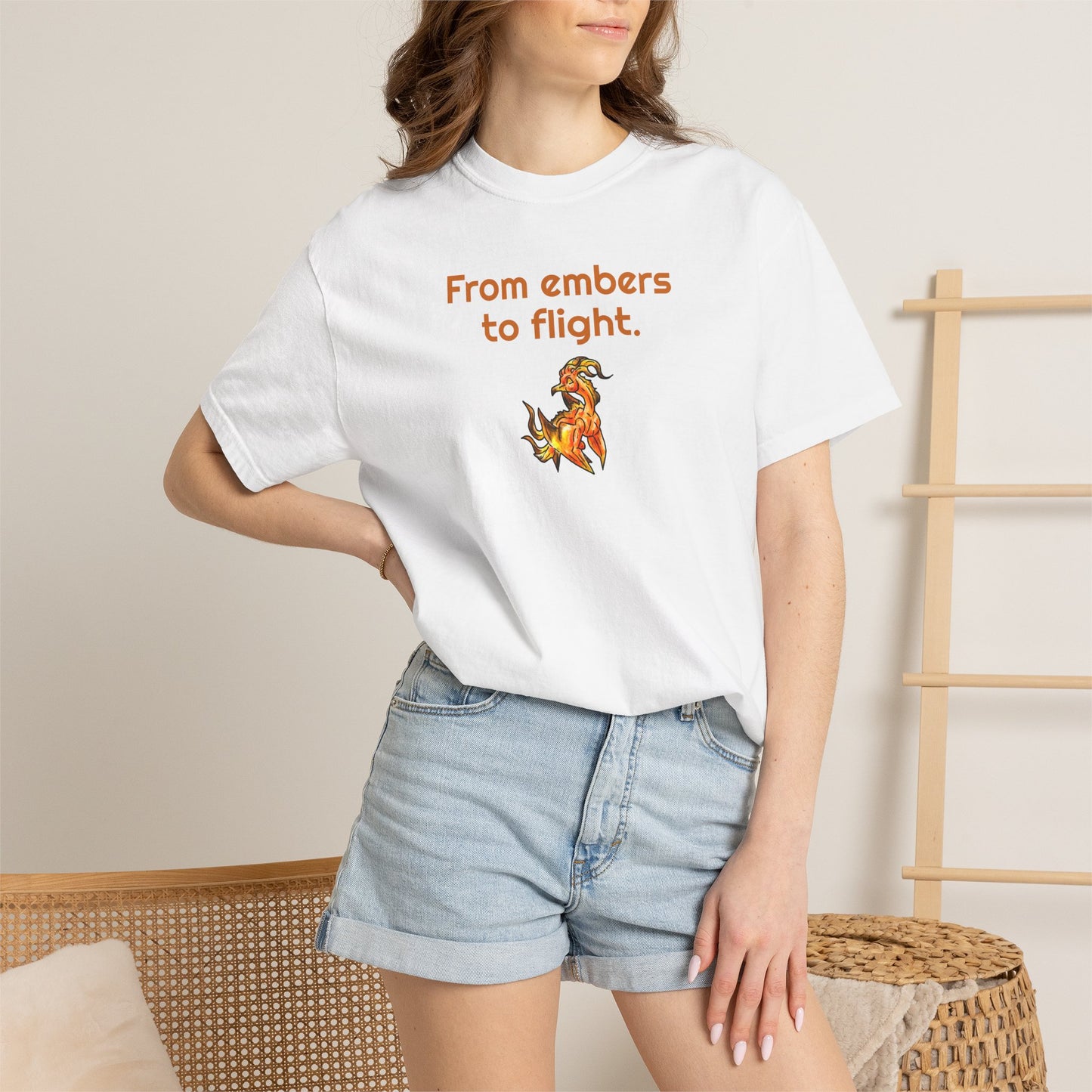 Chibi Cayene the Pheonix- Embers- Fantasy Bird Illustration- Majestic Phoenix- T-shirt