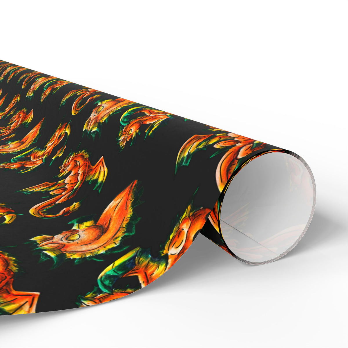 Chibi Fall Dragon- Pattern- Autumn Fantasy- Gift Wrap