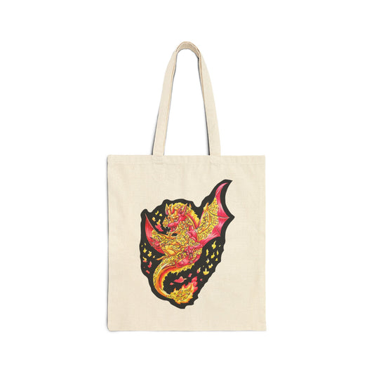 Cutesy Fire Dragon Float/Fly Cotton Canvas Tote Bag