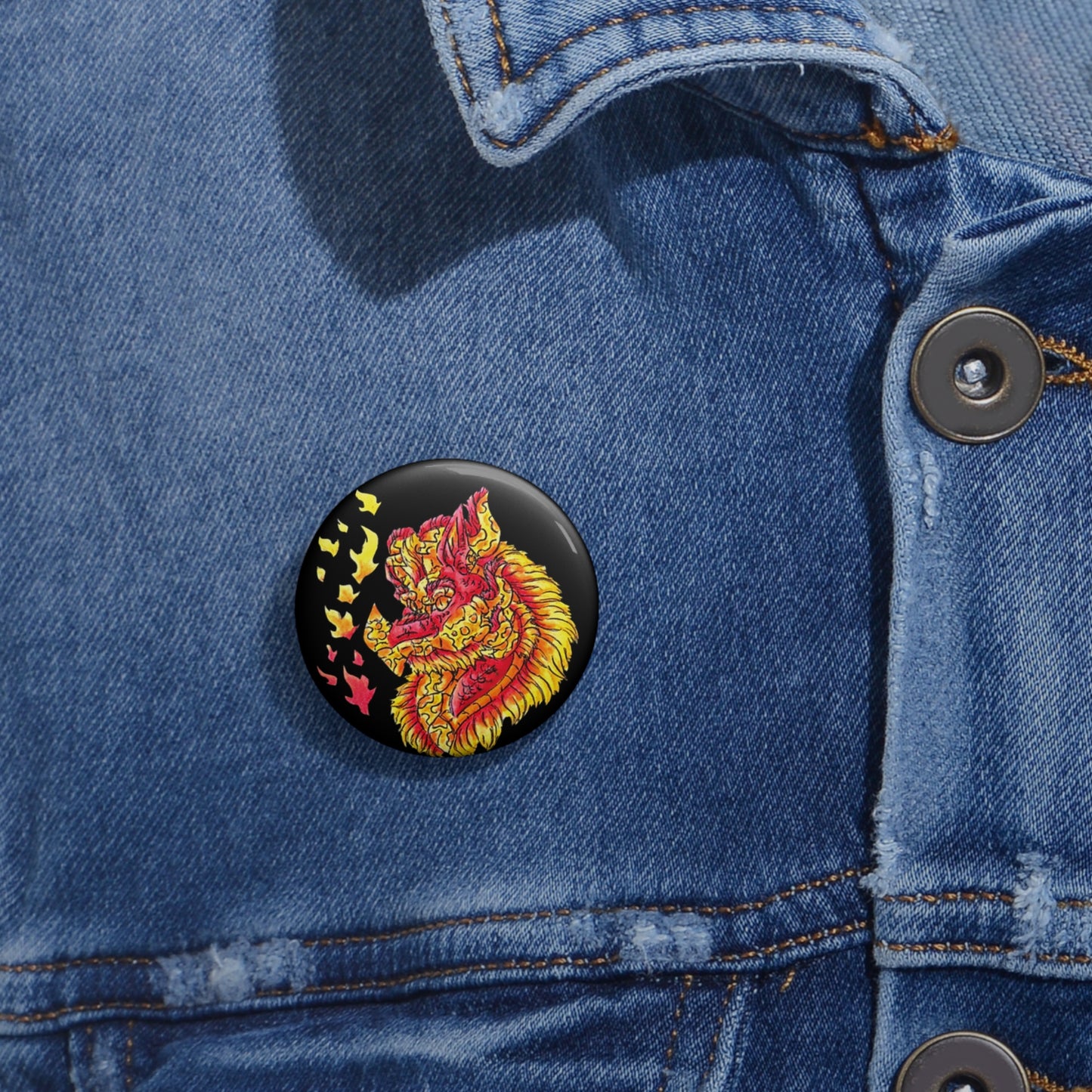 Fire Dragon Head Custom Pin Buttons