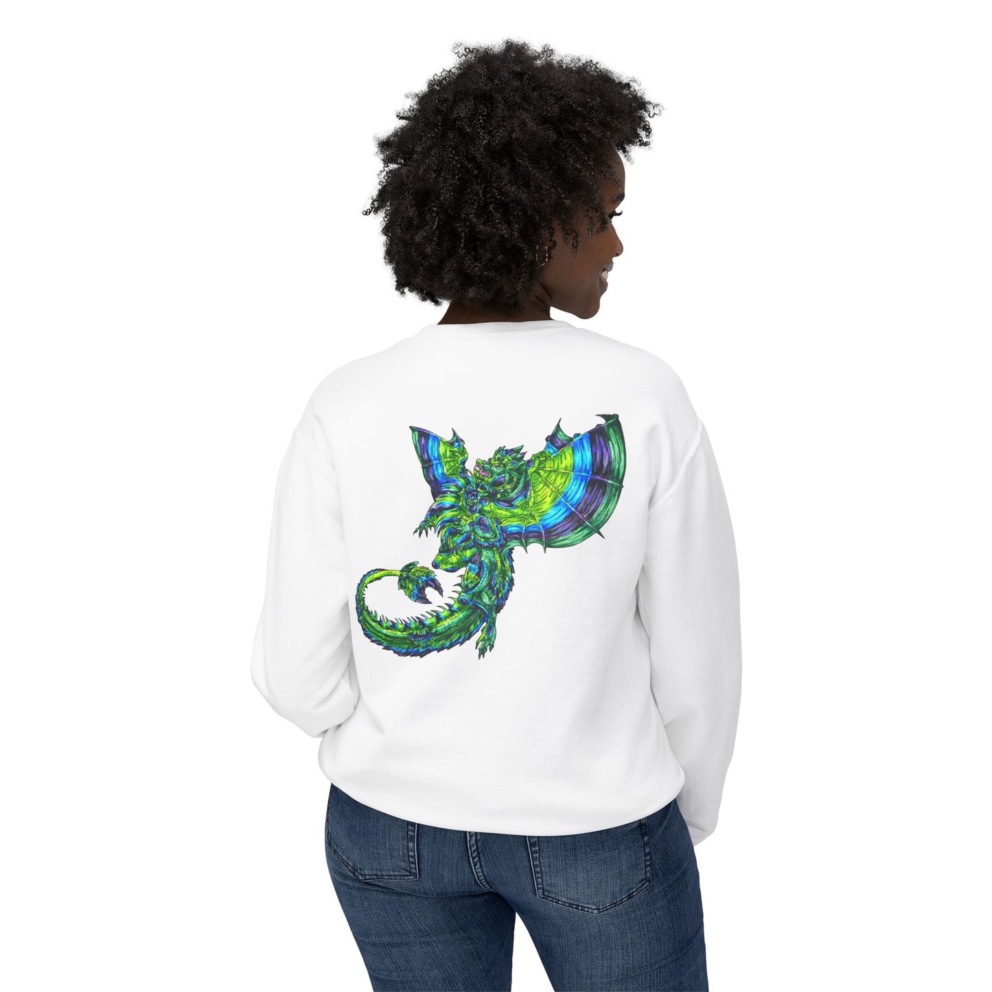 Arlith- Emerald Dragon – Aggressive Green Fantasy Dragon Art – Warning: Grumpy & Aggressive Crewneck – Mythical Creature– Dragon Lover Gift Unisex Crewneck