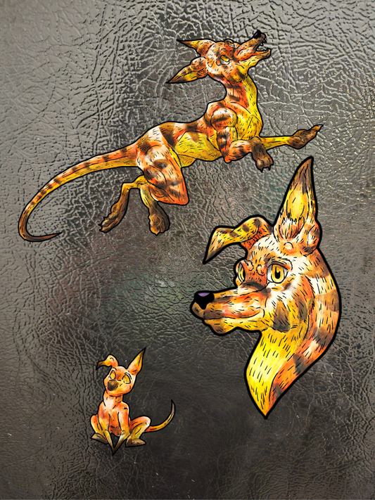 Caenin - Orange Dog – Warm Fantasy Dog Art – Fantasy Creature Decor – Dog Lover Gift - 3pk Magnets